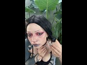 Tattooed girl teases with her choker and heavy eyes 🍆