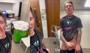 Straight lad busted jerking off in work storage cupboard big cock squirted over office sheets