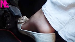 Driving in nude socks and soft suede ballerina flats