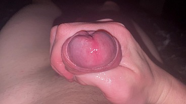 Jerking off flaccid dick in close up and cum on myself! POV!