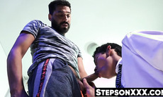 Naughty daddy spanks twink before rough doggy fuck