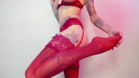Sexy Red Lace Stockings & Panties