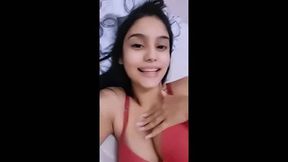 Cute desi girl making video while someone entered room