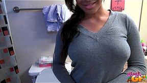 Cute ebony teen gives a sloppy blowjob
