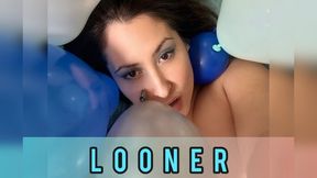 Sexy brunette gets excited by inflating balloons and then masturbates with them