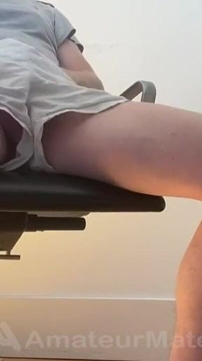 Caught: Big Cock Young Guy Playing with His Cock and Jerking-off Under His Desk