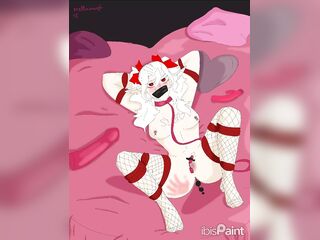 Elf tied with a vibrator and geisha balls and fishnet stockings