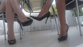 Toe tapping and dangling in sexy black leather shoes sm TT