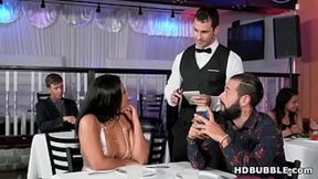 Cuckold Wife's Desperate Thirst gets Satisfied by Hung Waiter in Public Restroom Orgy