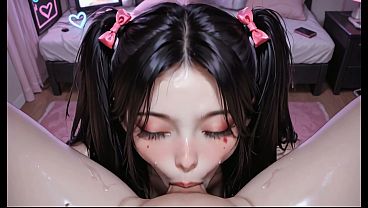 my best friend sucks my cock and I cum on her face while her stepmom are not at home - ai porn - audio in spanish - ai generated content