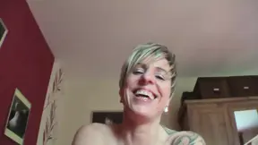 Tattooed mature woman with big boobs gets creampied in POV action