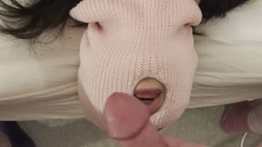 Ball Sucking with Petite Female - Blinded in Light Pink Mask - (Teabag 3)