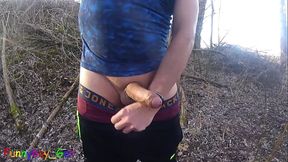 Outdoor Deluxe: Hiking and jerking off on a dirt road and by the lake. (S)