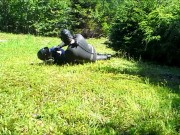 frogman humps an enemy frogman outside