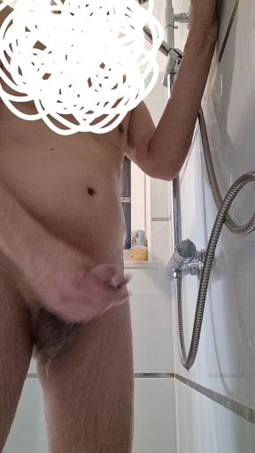 Cumshot during morning shower