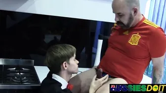 Kaala the Australian twink sucks Jaxons thick cock until he drains it dry