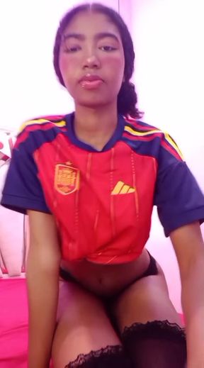 Sexy Latina in red and blue jersey
