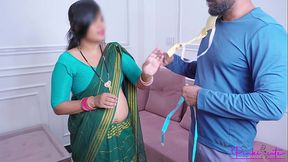 Tailor fuck- Pinki Bhabhi gets fucked in Saree by Tailor after Measurement and Lots of Cum on Bigg ass.