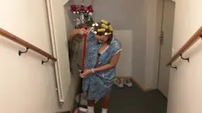 German maid with hot body rides dick on the bed