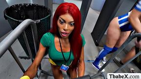 Lucky soccer fan fucks TS security's ass