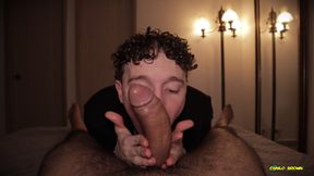 POV Twink Blowjob Cum Eating Nico Mucci Sucking Sweaty Daddy Camilo Brown&#039;s Big Uncut Cock