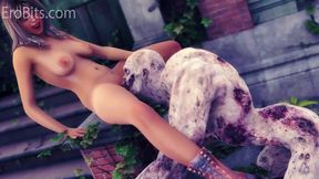 Zombie monster fucks girl in animated sci-fi parody