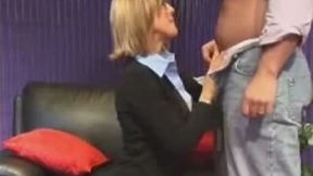 Blond haired slutty ex-wife of my buddy sucked his strong cock like a mad one