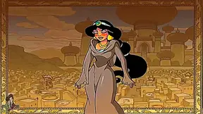 Jasmine Yields to Fiery Threesome with Genie Aladdin in Magic Cave