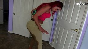 bella ink pees her pants in bathroom line