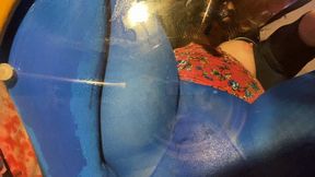 Glass Table Pee in Blue Pantyhose