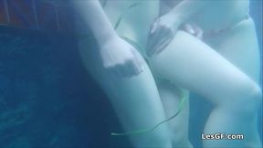 Big tit bikini babe squirts by the pool