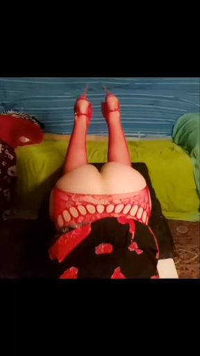 Playing in My Red Bodysuit and Cuming with My Dildo Stuffed Into Me