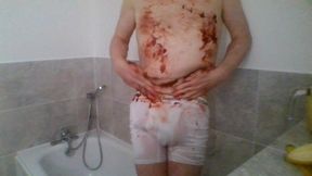 Messy piss and food wank