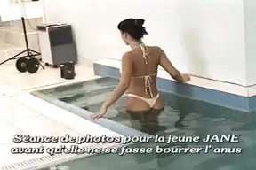 Hot French doll assfucked and facialized by the pool