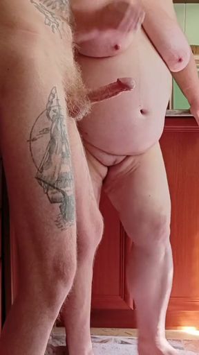I went to my mother-in-law in the kitchen fucked her in the mouth and ass and then finished from jerking off a dick   Clip 2