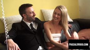 Busty brunette Amora Lee shows off her breasts in custom fitting