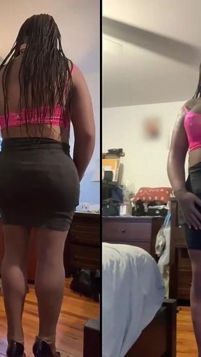Black Babe Danae in a Super Tiny Mini Skirt Rubbing Her Pussy