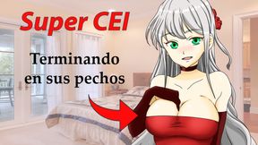 Spanish SUPER CEI HENTAI. Limpiando el semen de sus pechos.