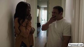 Masturbating shemale gets toyed and analed by her roommates