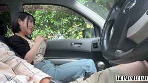 Megaton Boobs You Can See Even Through Her Clothes. Car Blowjob, Cum in Mouth, She Swallows It All!