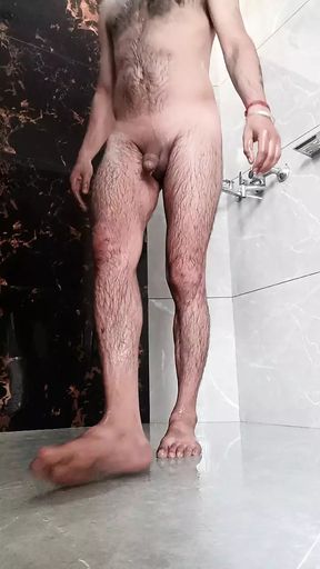 Desi indian man enjoy masterbation with sucking in bathroom with shower pakistani dad Arab daddy uncle european