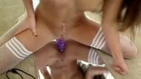 Nasty teen sucks and rides a dildo attached to a mirror