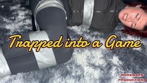 Trapped into a Game 4k ~ Starring Amethyst Mars - BONDAGE - silver duct tape - dirty sock Gag - clear gag - pantyhose feet - POV