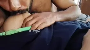 Indian nurse massages and soothes her breast by sucking her front