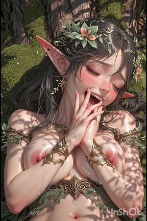 Cute 3d anime wood elf having fun in the forest