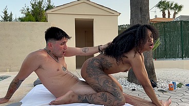 I Fuck My Black Stepsister in the Pool and She Swallows All My Cum - Freaky Maria