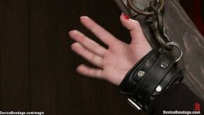 Lesbian sub beaver hooked in bondage