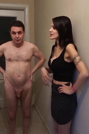 Femdom ballbusting for naked obedient slave
