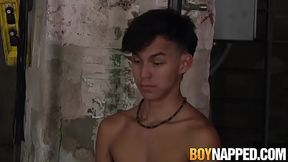 Restrained redhead twink Alex Faux milked by Sebastian Kane