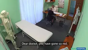 MILF doctor gives a fierce blowjob to a porn star patient with huge boobs